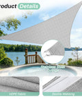 Triangle Shade Sail 6 Ft By 6 Ft By 6 Ft Built To Last Outdoor UV Blocking Sun Shade Canopy For Patio Garden And Pool Light Grey Durable HDPE Fabric Easy To Clean With Reinforced Double Layer Webbing over pool.