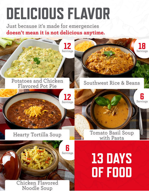 Image of Grab And Go Emergency Food Supply Bucket With 120 Servings Of Freeze Dried Meals For Camping And Backpacking, showcasing emergency meal options.