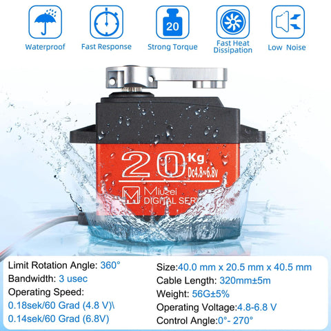 20Kg Digital RC Servo Motor With Metal Gear Waterproof High Torque For One Eighth And One Tenth Scale RC Cars And Robots DS3218