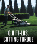 Person mowing lawn with Cordless Electric Lawn Mower With 56V 6.0Ah Battery And 320W Charger, Brushless Motor Delivers Serious Torque