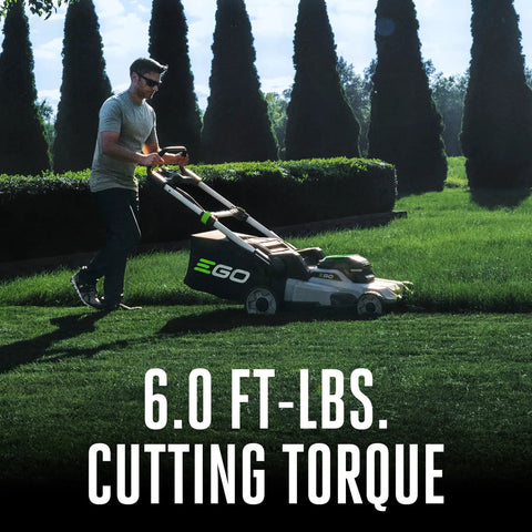 Person mowing lawn with Cordless Electric Lawn Mower With 56V 6.0Ah Battery And 320W Charger, Brushless Motor Delivers Serious Torque