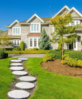 Installed round concrete walk using Two Pack Round Concrete Walk Maker Molds Ultra Durable Plastic Stepping Stone Molds for outdoor walkway.
