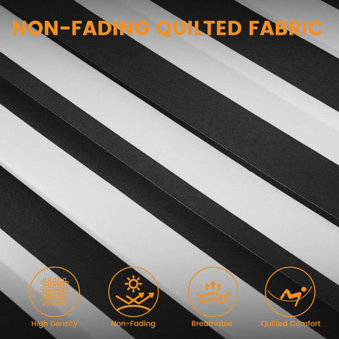 Black and white striped fabric of 12Ft Quilted Double Hammock With Spreader Bars And Detachable Pillow For Two People, Outdoor Patio Poolside