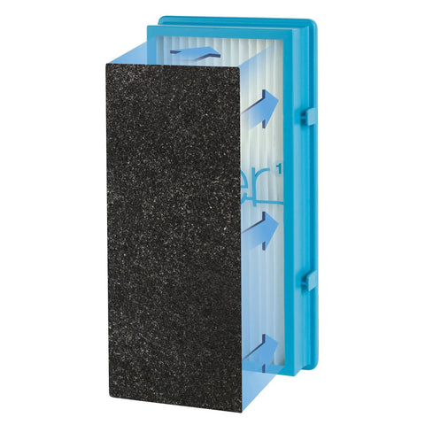 Odor Busting Carbon Replacement Filters For Air Purifier 4 Pack For Pet Odors Bathroom And Garbage Smells With Baking Soda Activated Charcoal Compatible With Aer1 Systems showing one filter with visible activated charcoal layer and arrows indicating airflow direction