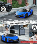 Child driving Legit Lamborghini Style Ride On Car For Kids With Remote Control Scissor Doors MP3 Player Bluetooth Audio LED