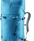 Durascent 44 Plus 10L Alpine Backpack For Hiking And Mountaineering in Wave Ink Color, showing side straps and back padding.