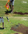 Person using Lawn Leveling Rake With 72 Inch Long Handle And 27 By 10 Inch Ground Plate Beefy Heavy Duty Iron Construction to level soil.