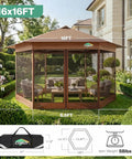 16x16 Pop Up Gazebo Hexagon Canopy Tent With Mosquito Netting Adjustable Height 256 Sq Ft Of Shade for parties in a garden