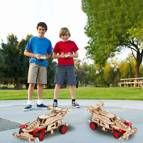 Kids playing with Awesome Remote Control F1 Car STEM Kit For Kids Aged 8 To 14, Build Your Own RC Car And 3D Puzzle Science Project