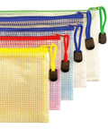 Slick Clear Plastic Zipper Document Bags Pack of Fifteen in Five Bright Shades with No Sweat Closure and Handy Wrist Loop.