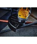 Close-up of Heavy Duty Angle Grinder With 20V Max FlexVolt Advantage Muscle cutting rebar, showcasing tough job capabilities.