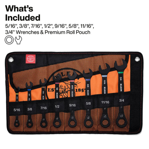Ratcheting SAE Wrench Set 8 Piece 5/16 To 3/4 Inch With 90 Tooth Ratchet And Steel Alloy Build Includes Foam Pouch