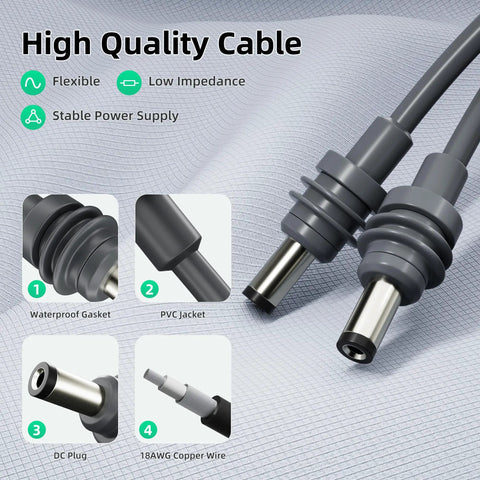 Starlink Mini Long Power Cable 150FT Heavy Duty DC Extension Cord For Satellite Internet with waterproof gasket and PVC jacket.