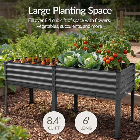Elevated Galvanized Raised Garden Bed 72x24x30 Inches No Toxic Materials For Safe Veggie Garden And Herbs Heavy Duty Metal Planter Box Charcoal Finish That Reduces Bending And Kneeling