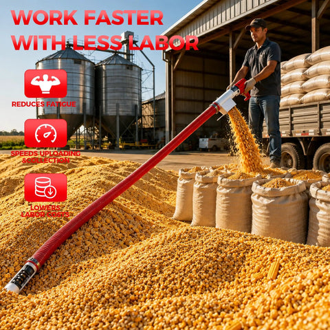 Heavy Duty Portable Grain Suction Auger Screw Conveyor With 16 Ft Flexible Hose For Transferring Corn Wheat Rice Feed And Fertilizer Smoothly in use