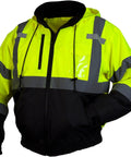Waterproof Class 3 Hi Vis Lime Fleece Bomber Safety Jacket With Detachable Hood, 5 Pockets, Radio Chest Pocket With Clear Panel