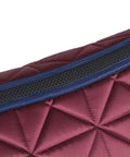 Close-up of Premium Satin Luxe Air Tec Quilted Dressage Saddle Pad with Breathable Mesh Spine Burgundy Large Dressage Ready Vibe