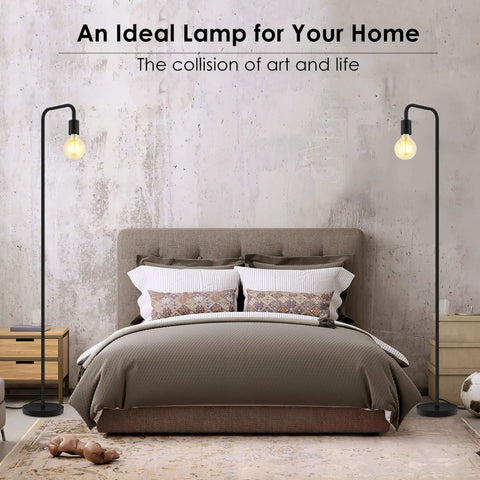 Bedroom with two Industrial 63 Inch Metal Floor Lamp With E26 Socket On Off Footswitch ETL Listed Modern Minimalist Vintage Mid Century Vibe