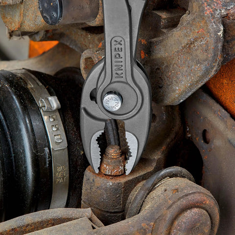 Slim Front And Side Grip Pliers With Box Joint And Push Button Adjustment For Tight Spots, 200 Mm, gripping rusted bolt