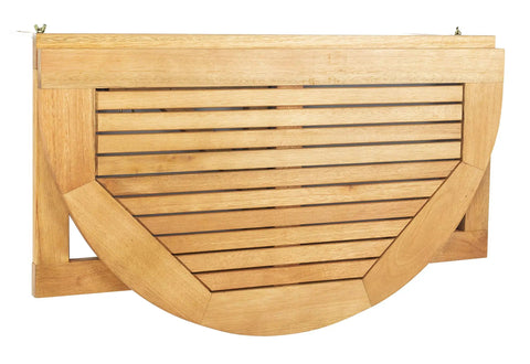 Natural Teak Balcony Hanging Half Table For Rail Mount Outdoor Space Saver Serving Shelf folded view