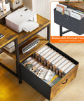 56.5 Inch Rustic Brown Office Desk With Drawers Printer Space And Filing Cabinet Shelves And Two Monitor Stand Perfect For Home Office Study And Gaming Setups showing the open drawer and removable storage function.