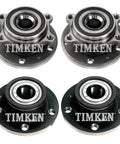 Front and Rear Wheel Bearing and Hub Assembly Kit for Volkswagen Eos FWD 07-16 shown, high quality and complete set.