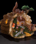 Tree Trunk Fairy House Solar Light For Outdoor Decor And Garden, Cute Flickering LED Backyard Ornament with squirrel design