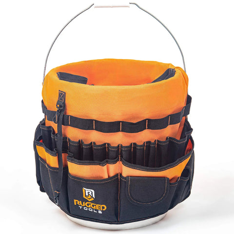 64 Pocket Bucket Tool Organizer Caddy For 5 Gallon Buckets With Beefy 600D Canvas Liner Insert Built For Construction Job Sites Garden And Carpentry Tool Storage