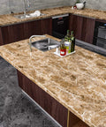 Kitchen with faux marble countertop cover peel and stick wallpaper granite contact paper for kitchen cabinets, brown waterproof