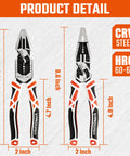 Heavy Duty 2 Piece Pliers Set With Linesman And Long Nose Pliers 8 Inch Multitool For Wire Cutting Stripping Crimping Winding And Deburring Built With CRV Steel For Lasting Tough Performance dimensions and CRV steel label