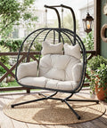 Double Hanging Egg Chair With Stand For Indoor And Outdoor Use Cozy Comfy Two Person Swing Chair Removable Cushions Heavy Duty