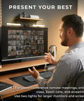 Dual Video Conference Lighting Kit For Webcams And Laptops in use during meeting, showing two connected lights enhancing screen presence.