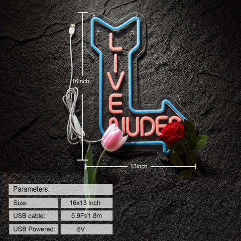 Neon Sign Wall Decor For Man Cave Bar Hangout Beer Lover Vibes LED Neon Light With Dimmer Flexible Silicone Strip On Clear Board USB Powered 15 X 13 Inch Sign For Bedroom Office Pub, live dudes, with flowers
