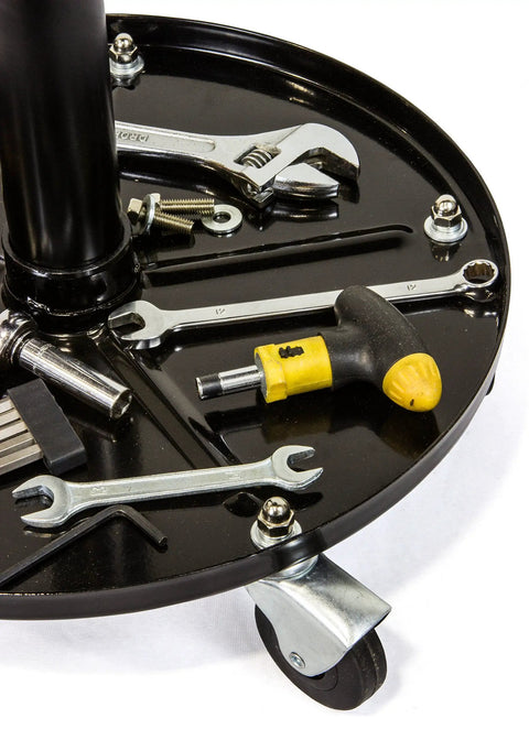 Rolling Mechanic Stool With 300 Pound Capacity Pneumatic Height Adjustment From 15 To 20 Inches tool storage detail view