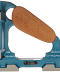 Heavy Duty Cast Iron Magnetic Spirit Level With Bullseye Vial And Rock Solid V Groove Base, close-up of blue cast iron body.