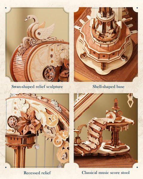 3D Wooden Puzzle Harp Music Box With Mechanical Movement Building Kit Dope Gears That Pluck Strings To Play Ave Maria desk display