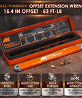 Offset Extension Wrench With Zero-Degree Swing For Tight Spaces, 15.4 Inch Reach, includes multiple adapters in a case.