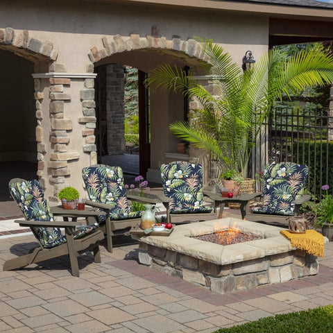 All Weather Outdoor Adirondack Or Rocking Chair Cushion Kit For Porch Lounging In Simone Blue Tropical Seat 20 By 17 Inch And Back 21.5 By 28.5 Inch Rain Proof Fade Resistant PFAS Free C0 Treatment Eco Friendly With Partially Recycled Polyester Fill Fits on patio chairs by firepit