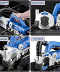 Handheld Electric Grout Cleaner With Dust Free Design for tile gap cleaning and grout removal on black tile floor.