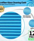 Ultra Soft Microfiber Glass Cleaning Cloths 12 Pack, blue, 12x12, close-up of texture, ideal for streak-free cleaning.