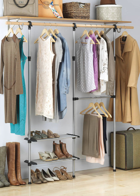 Heavy Duty 2 Shelf 2 Rod Closet System For Clothes Shoes And Accessories Adjustable Space Saving Organizer with clothes