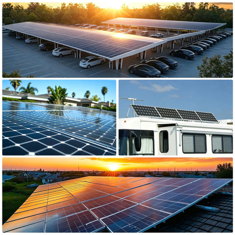 Built Like A Tank Solar Panel MC4 T Branch Connector 1 Male To 6 Female And 1 Female To 6 Male Plug And Play Wiring Harness IP67 Waterproof T Type Combiner 1 Pair with solar arrays at sunset.