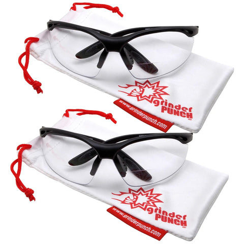 Two pairs of Bifocal Safety Reading Glasses With Impact Protection And ANSI Z87 Certification, Diopter 2.00 Magnifying Lens on white pouch