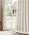 Cream Linen Look Curtains For Living Room 86 Inch Long 2 Panels 52Wx86L Semi Sheer Light Filtering Privacy Track System With Back Tabs