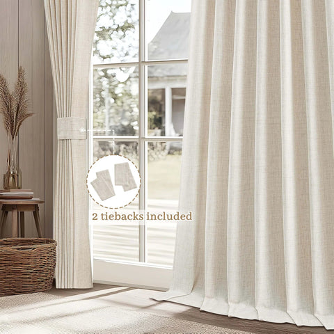 Cream Linen Look Curtains For Living Room 86 Inch Long 2 Panels 52Wx86L Semi Sheer Light Filtering Privacy Track System With Back Tabs