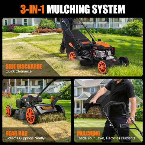 21 Inch Self Propelled Gas Lawn Mower With 170cc 4 Stroke Engine A Real Workhorse For Medium Lawns 7 Position 3 In 1 Mulching