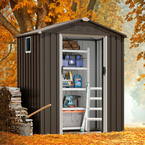 5x3 Ft Metal Outdoor Garden Storage Shed Waterproof Weather Resistant Steel Tool Storage House With Window And Lockable Double Doors