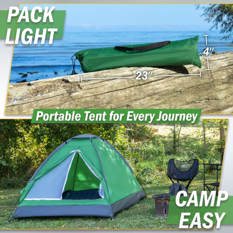 Two Person Camping Tent Shelter With Rain Fly And Carrying Bag Lightweight Dome For Backpacking Hiking And Beach Green on log