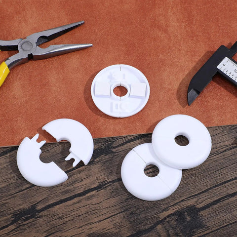 4 Pack Wall Grommets For Cables, cable hole covers shown with pliers and caliper, durable plastic fits 1 inch holes