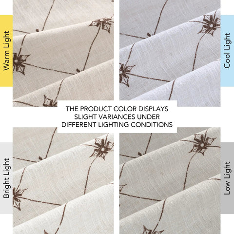 Farmhouse Diamond Geometric Curtain Panels 96 Inches Long W52 X L96 Natural Linen in different lighting conditions